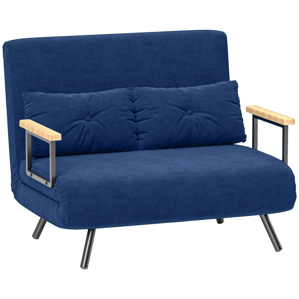Divano Letto in Tessuto Velluto con Schienale Regolabile e Cuscini ¨C Zephmum ¨C 102x73x81 cm Blu
