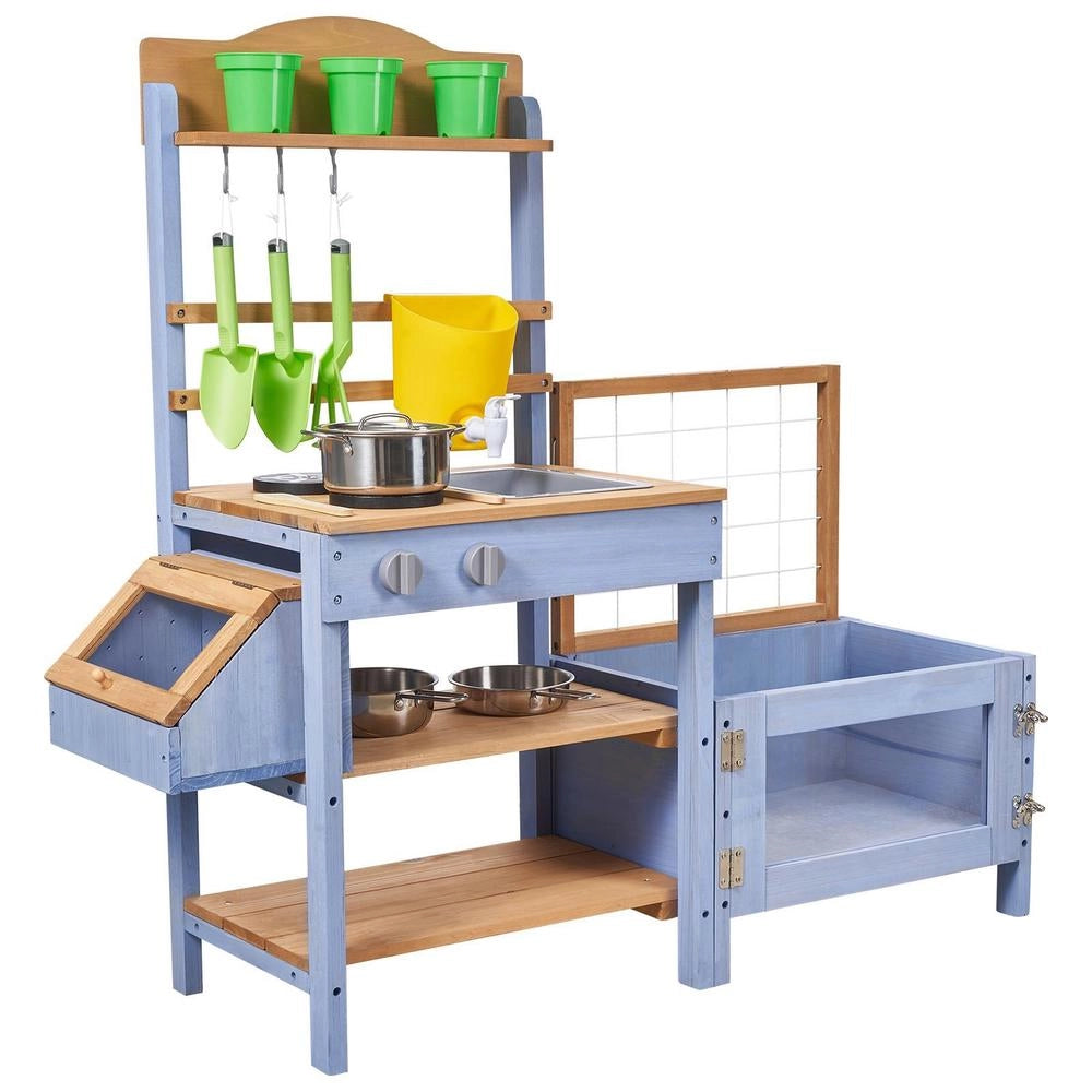 Cucina Legno Piano Cottura Bambini Fioriera Contenitore Animali Vasca Lavandino Pentole Accessori Prato Cortile