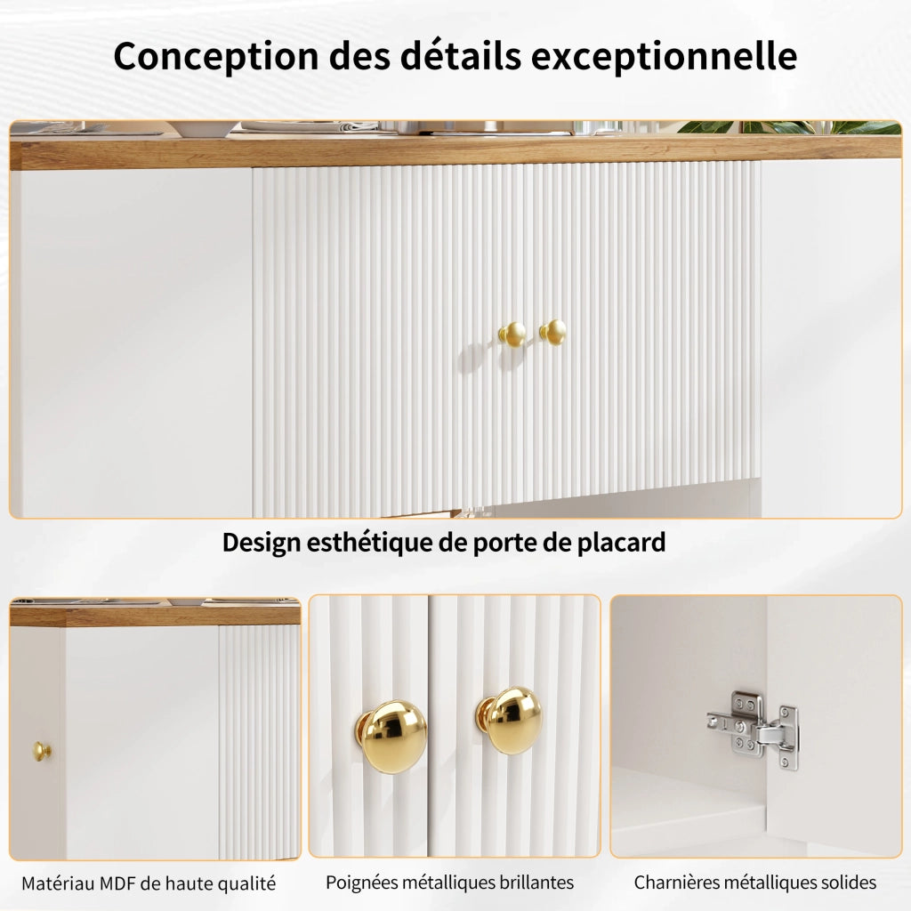 Isola da cucina con piano pieghevole armadio a 2 ante cassetti e ripiani in MDF bianco e metallo
