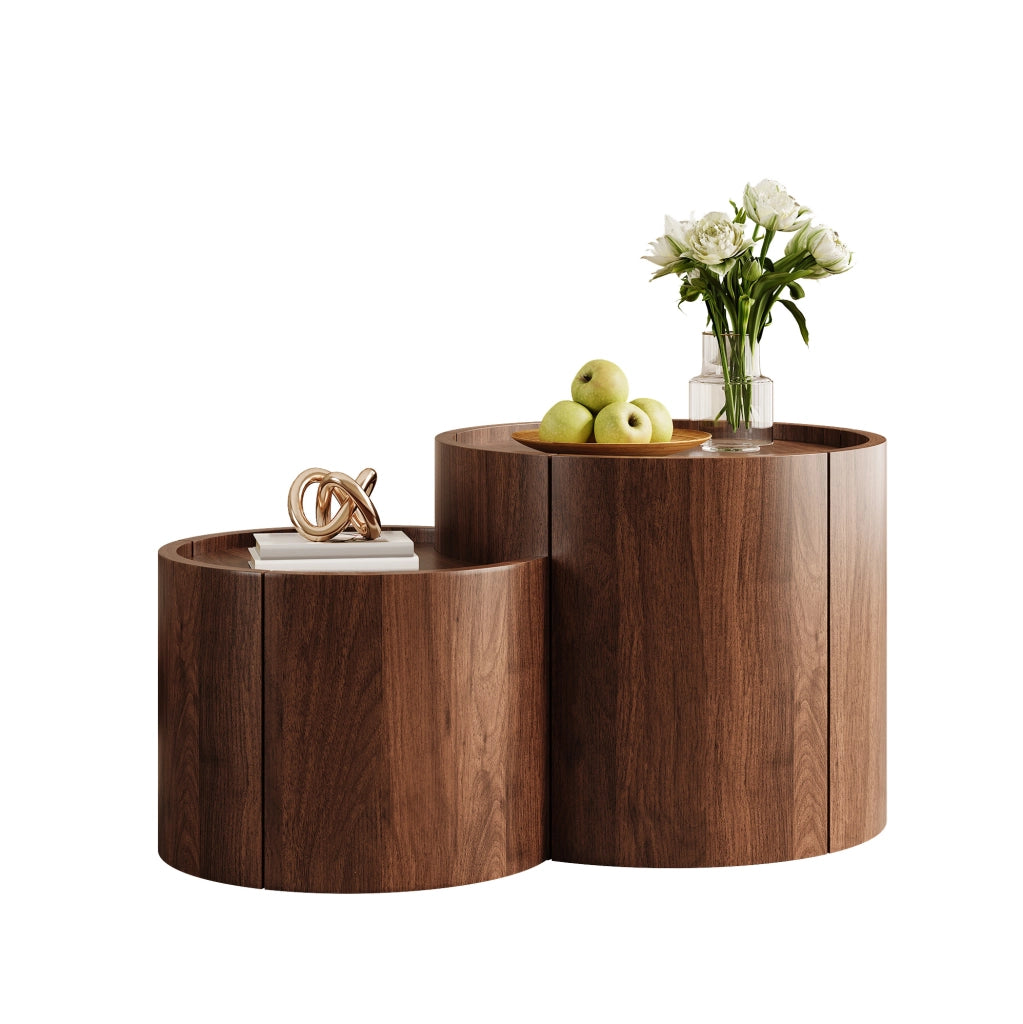 Tavolino da caffè rotondo con contenitore e cassetti 77;5x47;5x40 cm in truciolare noce