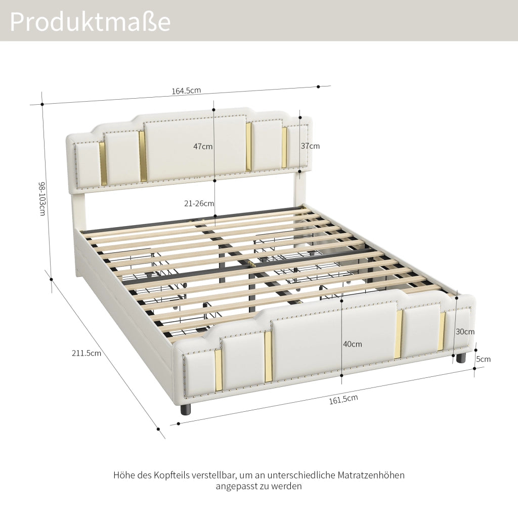 Letto con cassetti 160 × 200 cm in velluto beige con LED a 7 colori e finiture decorative in acciaio inox