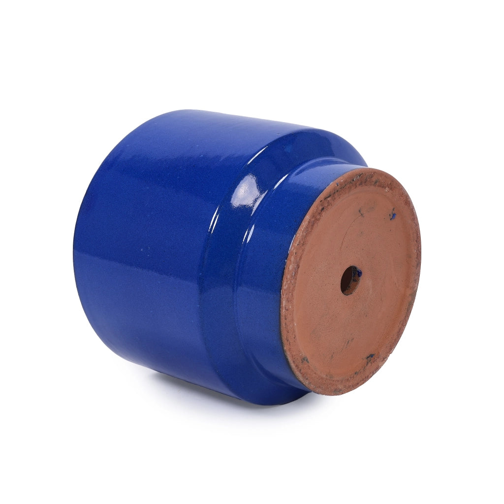 Vaso per piante in ceramica blu-verde con finitura lucida e foro di drenaggio; resistente al gelo e alle intemperie