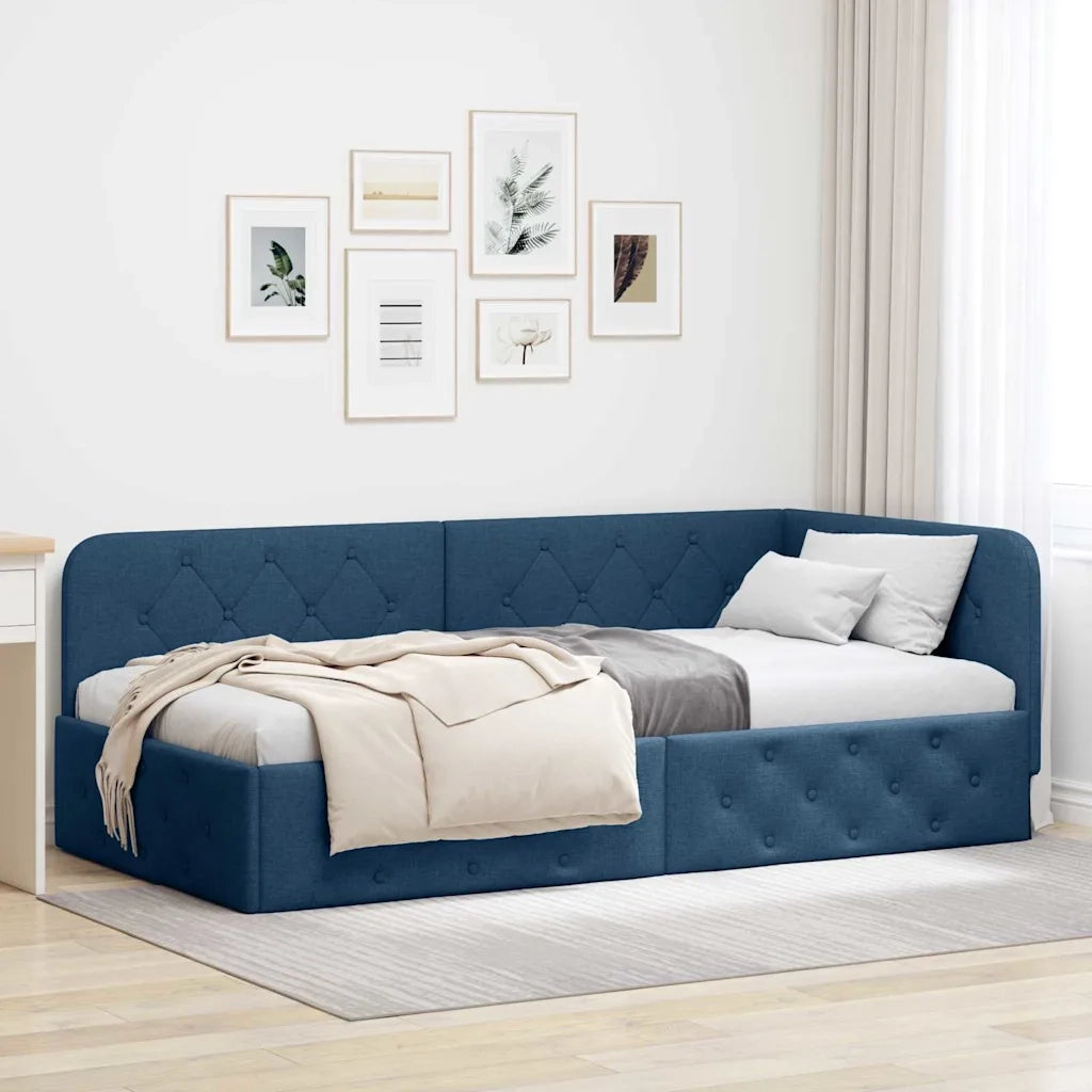 Cornice del letto ad angolo Blu 90 x 200 cm Tessuto