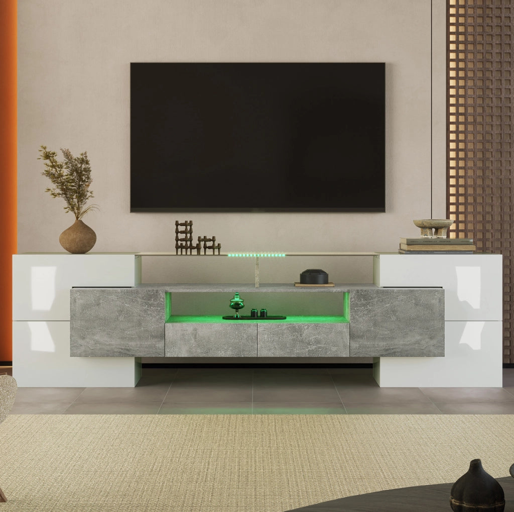 Mobile TV 200x35x60 cm con LED multicolore controllabile tramite app in MDF grigio