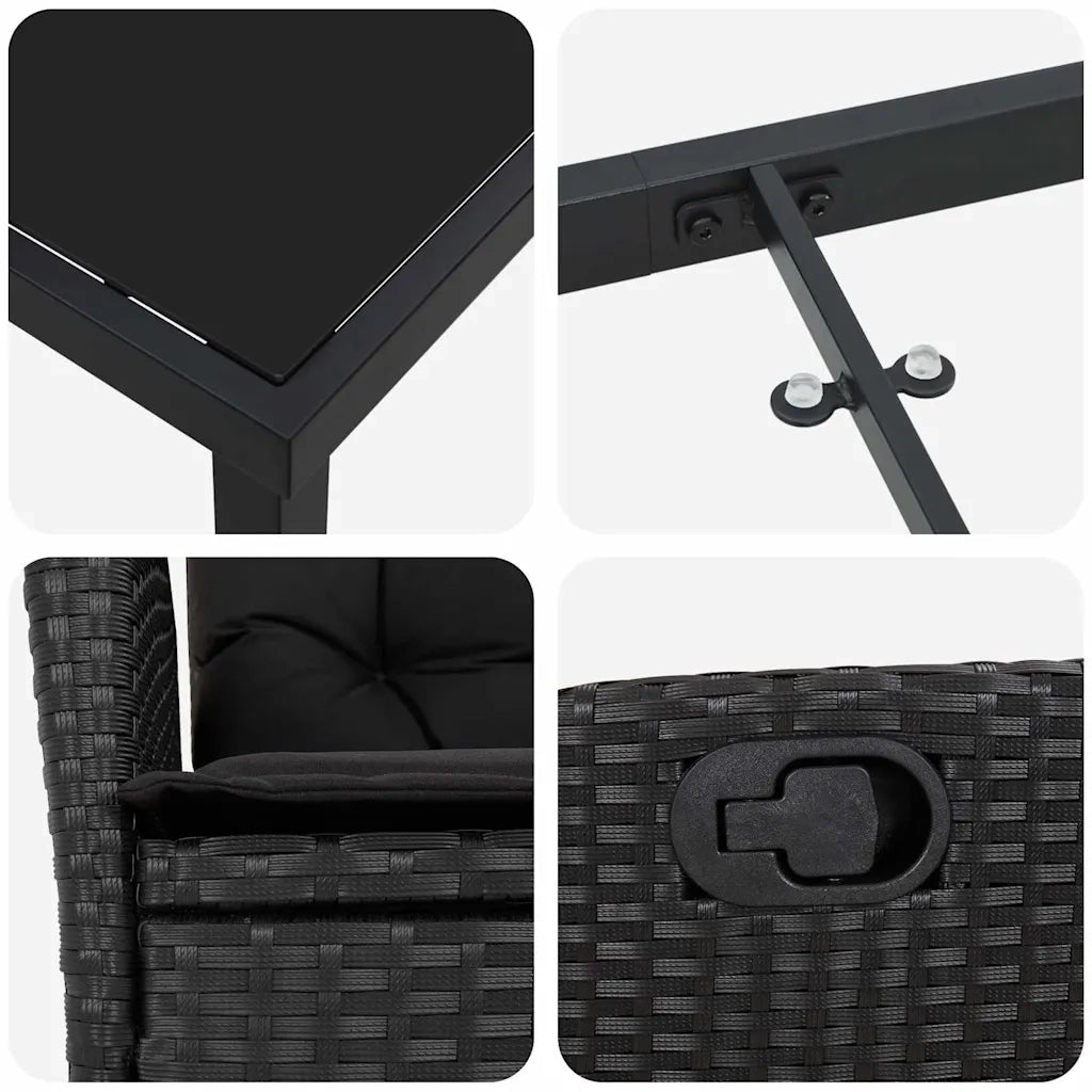 Set da Pranzo per Giardino con cuscino 9 pcs Nero polyrattan 3380490