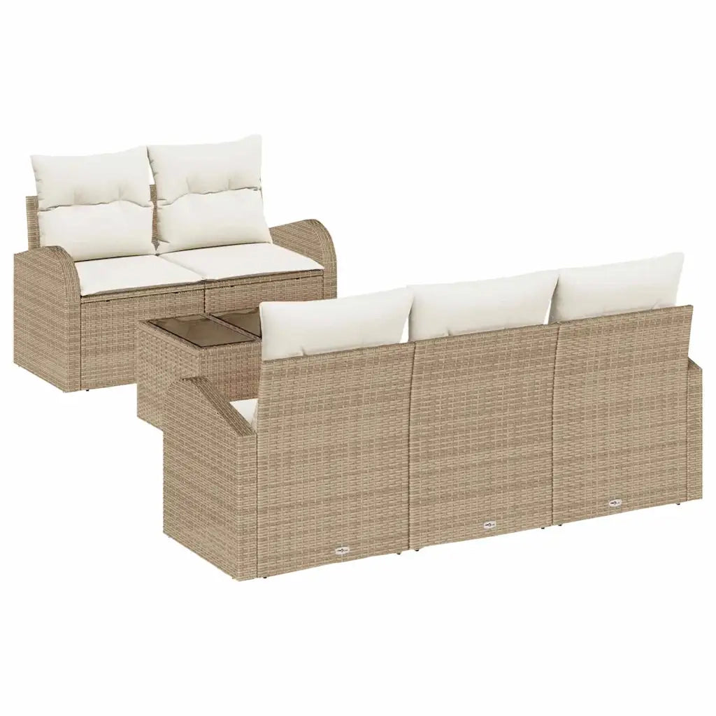 Set Divano da Giardino 6 pcs Beige e Crema polyrattan