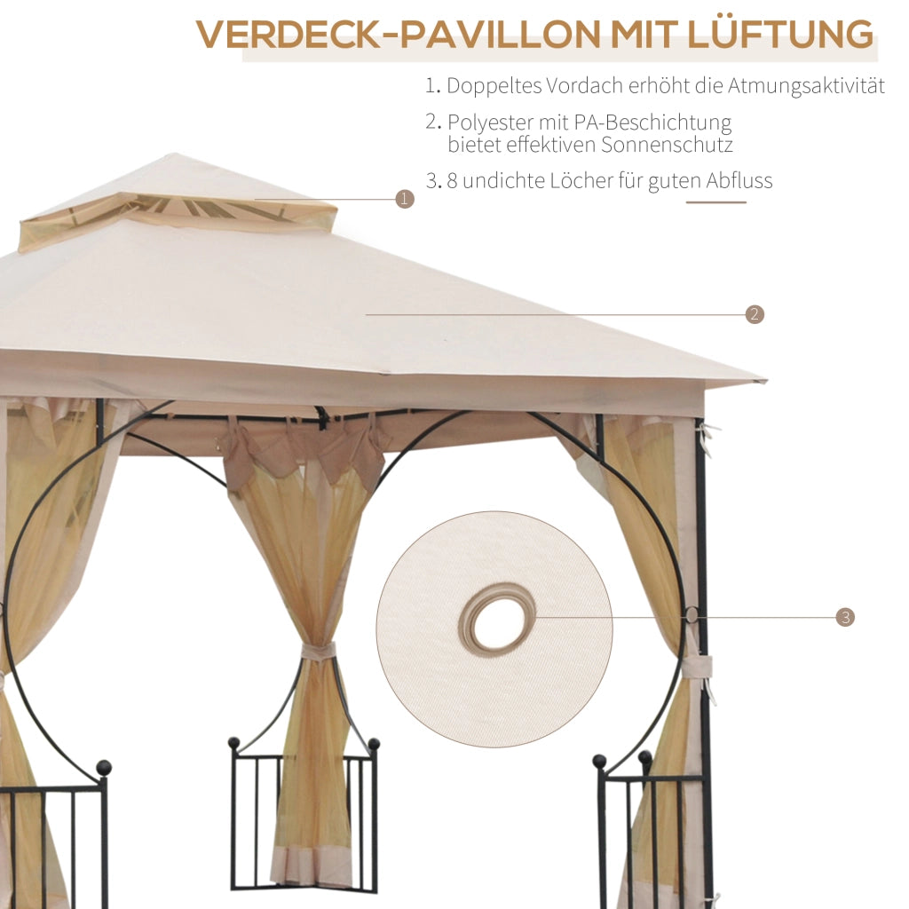 Gazebo da giardino con doppio tetto idrorepellente e zanzariere beige 295 × 295 × 275 cm per feste all'aperto