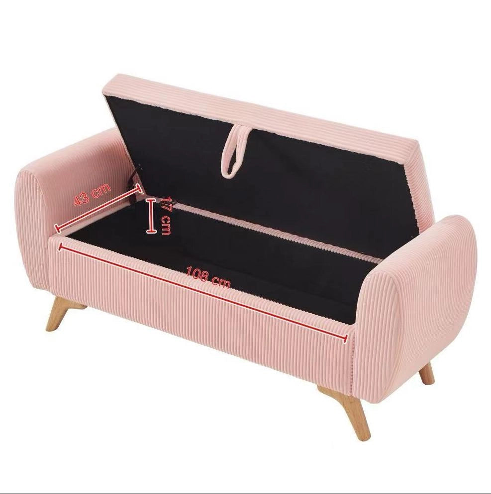 Panca contenitore pieghevole 145x51x57 cm in velluto a coste rosa