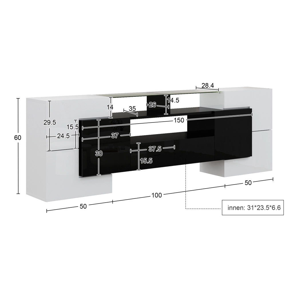 Mobile TV con 6 ante 2 cassetti 3 vani LED multicolore controllabile tramite app bianco nero 200 × 35 × 60 cm