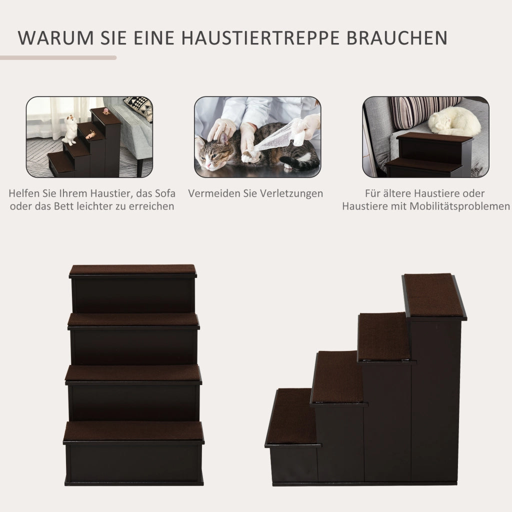 Scaletta per animali domestici in MDF marrone scuro con 4 tappeti rimovibili antiscivolo 40 × 59 × 54.2 cm