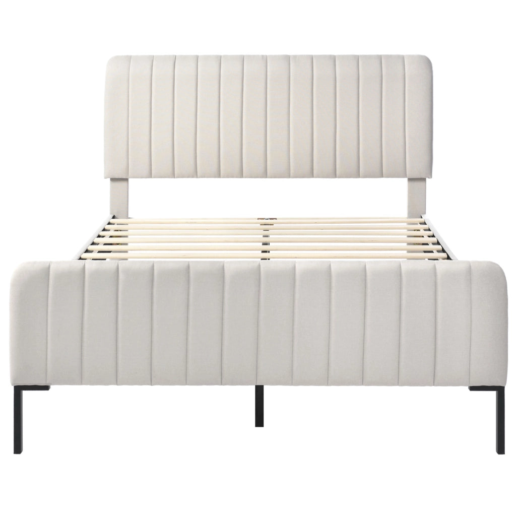 Letto matrimoniale – 160x200 cm – testiera regolabile rete – lino grigiobeige