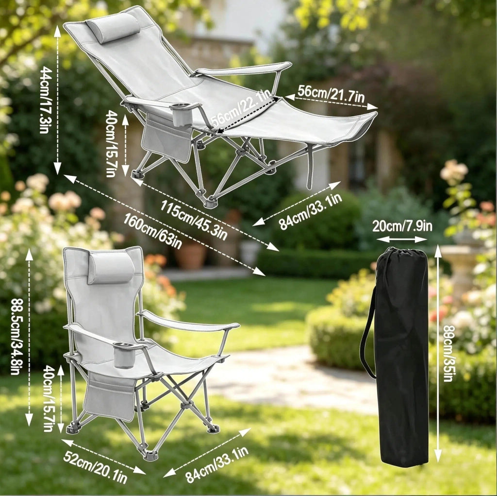 Sedia pieghevole da campeggio con poggiapiedi estraibile e struttura in acciaio, rivestimento in tessuto Oxford 600D – portatile e resistente
