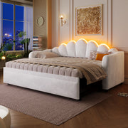 Letto estraibile 90 x 200 cm con LED, divano letto imbottito con posto letto sollevabile o a terra e reti incluse, bianco, per camera moderna