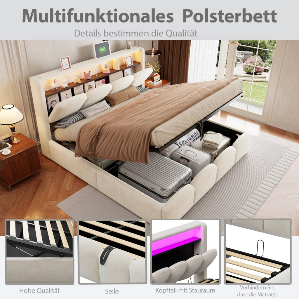 letto imbottito velluto beige 140 x 200 cm