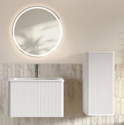 Set mobili bagno ULEVR bianco con lavabo, specchio LED regolabile antiappannamento e mobile laterale sospeso