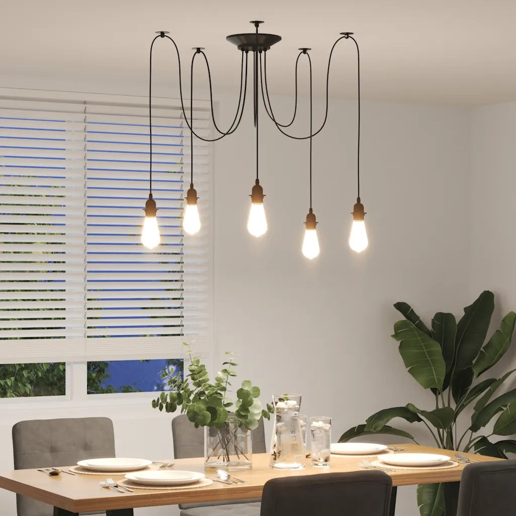 Lampada a Sospensione con 5 Portalampada E27 in Metallo Nero 4103454