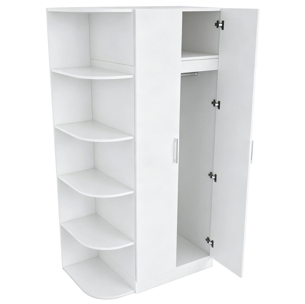 Armadio con doppia anta 90x55x170 cm, ripiani multi-livello, struttura in metallo e MDF, colore bianco