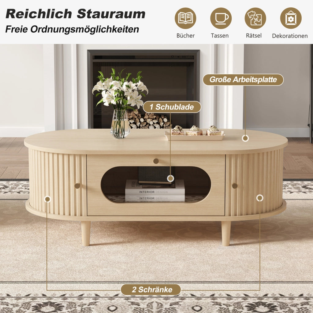 Tavolino da salotto in MDF 100x50x36 cm con cassetto e ante
