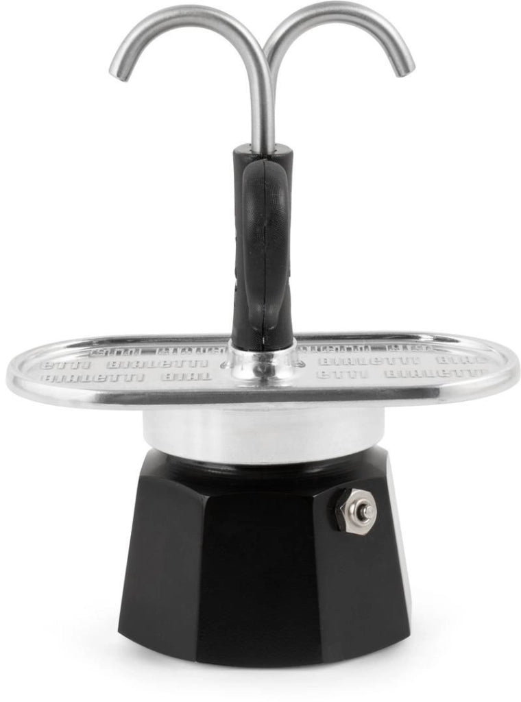 Bialetti 0007302-NP Mini Express Moka Caffettiera 2 tazze in alluminio con erogatore diretto colore Nero
