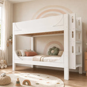 Letto a castello separabile 90x200 cm con scala reversibile, bianco, senza materasso