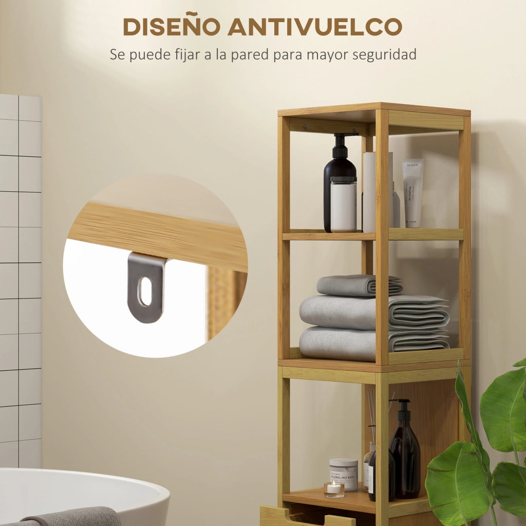Armadietto per Bagno con Ripiani e Cassetti ¨C zephmum ¨C 30x30x144 cm