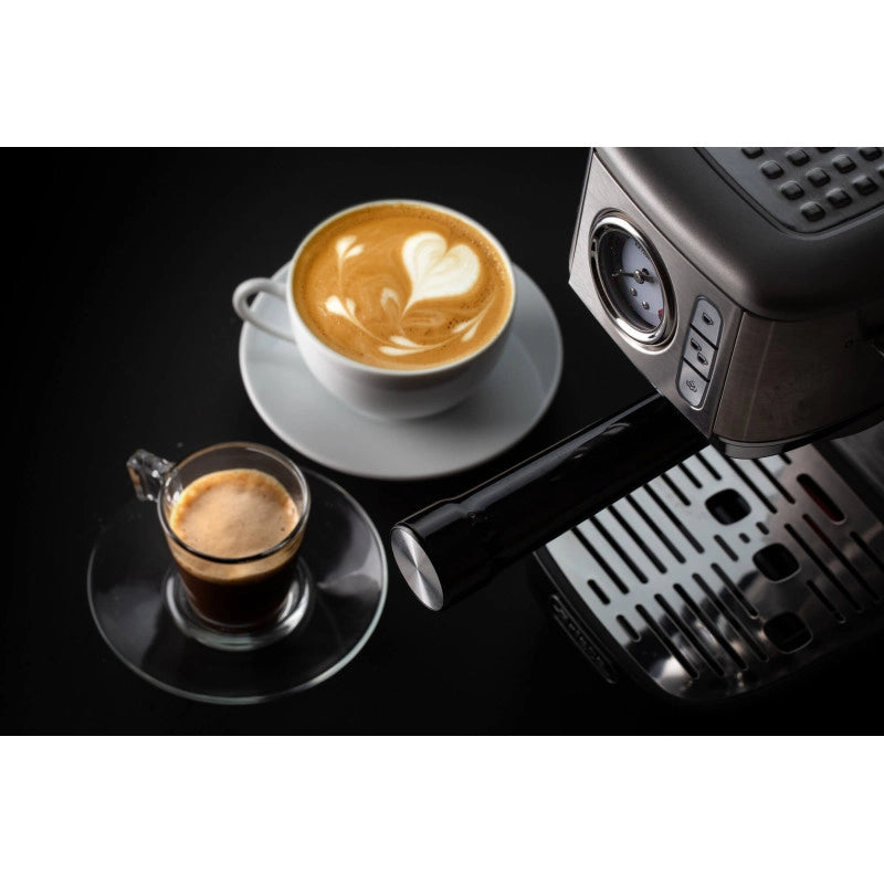 Macchina da Caffè con Manometro - 15 Bar - 1300W - Filtro ½ Tazze - Cappuccino - Silver