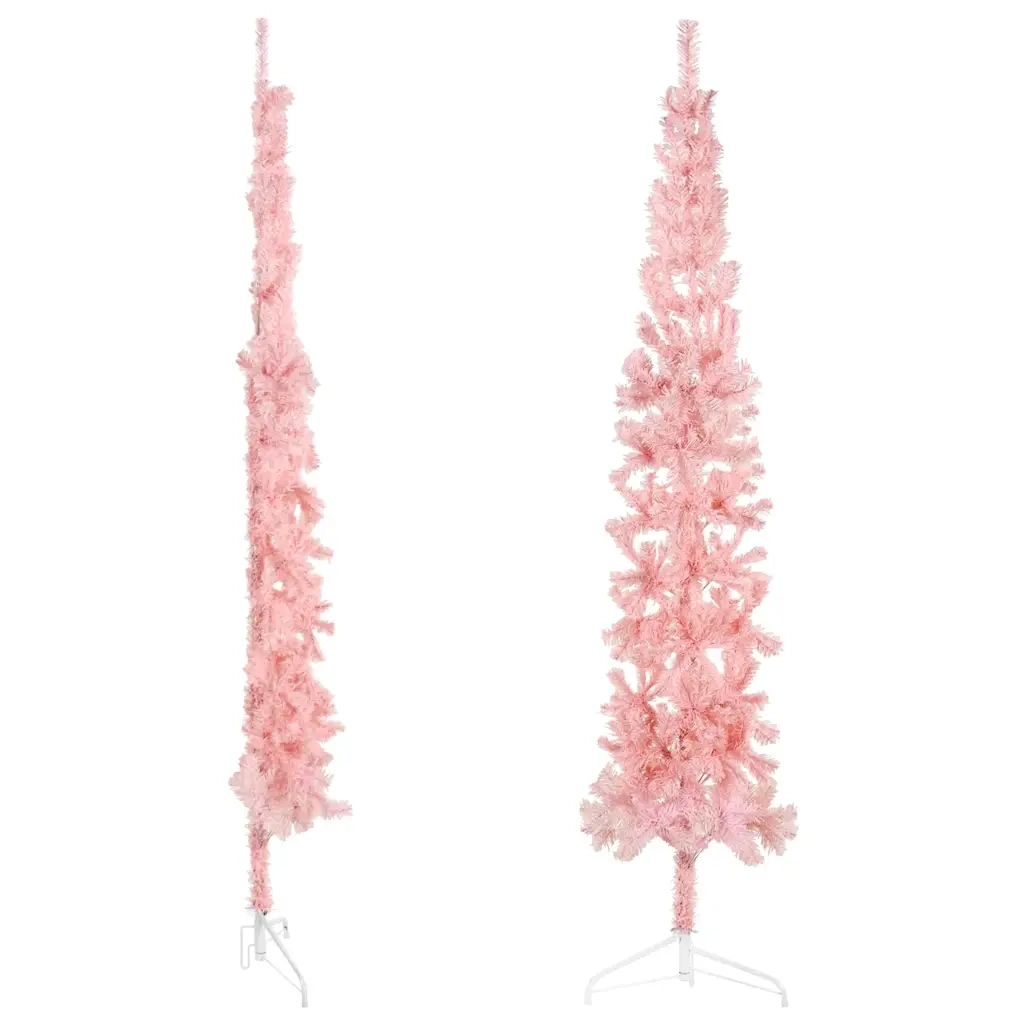 Albero Natale Artificiale Sottile a Metà e Supporto Rosa 210 cm 344572