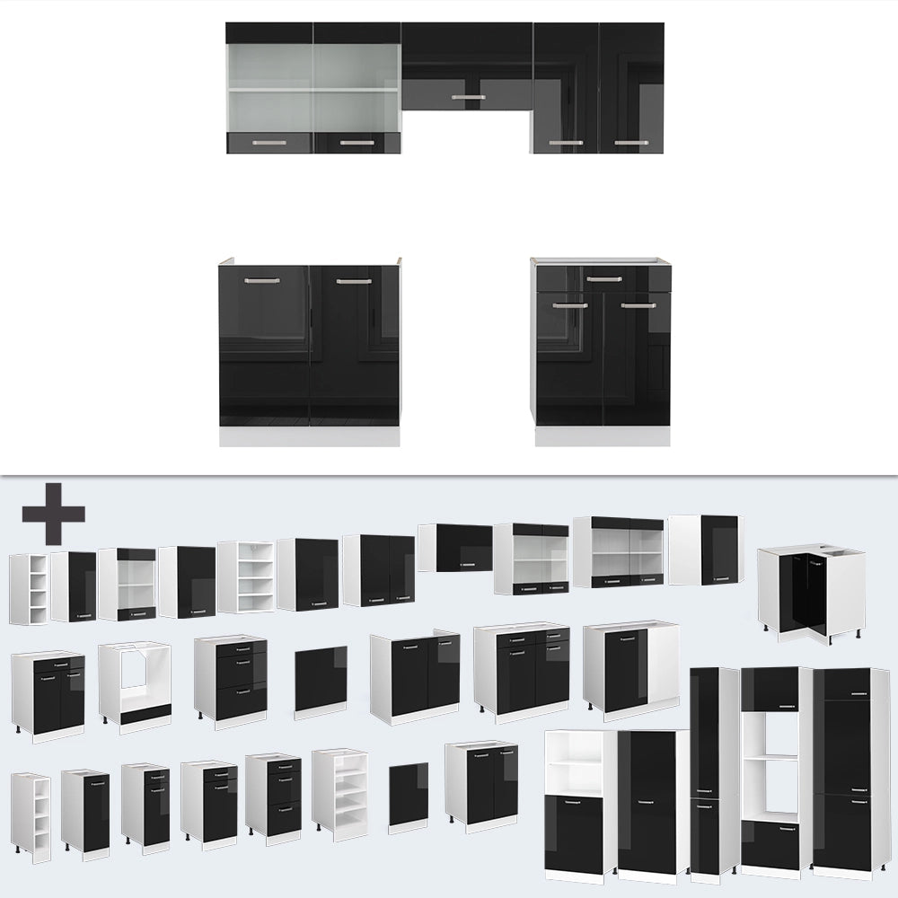 Vicco Cucina componibile Nero lucido/bianco 200 cm , PL Rovere