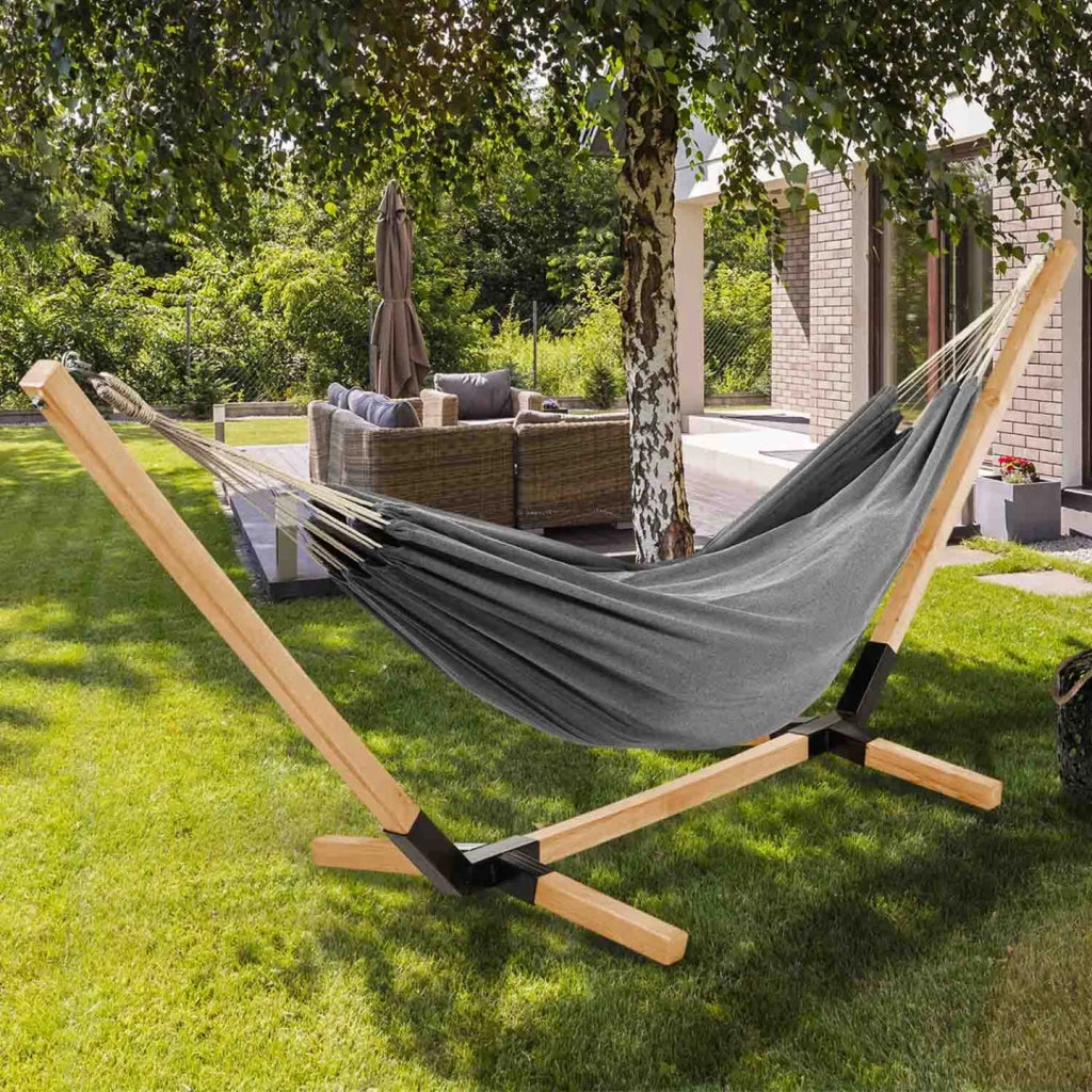 IDMarket - Amaca con supporto in legno e tela grigio antracite TAHITI