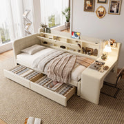 Letto giorno funzionale in lino beige 90x200 cm
