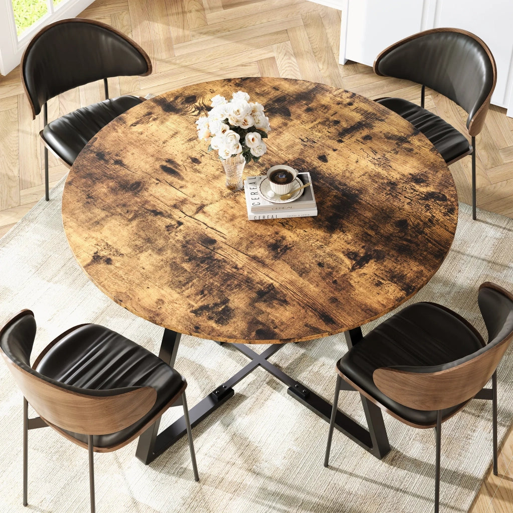 Tavolo da Pranzo Rotondo in Arte, 4 Pezzi, MDF e Ferro