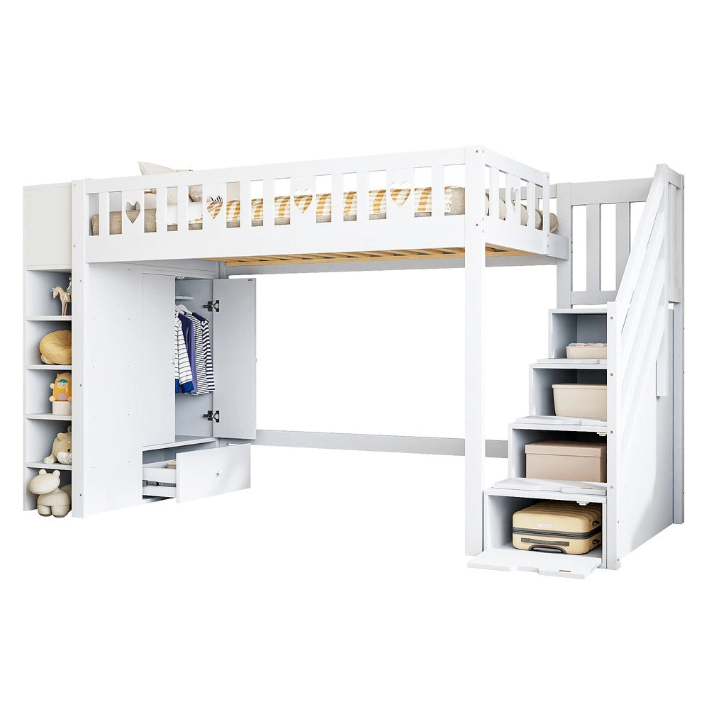 Letto a Soppalco con Contenitore e Scaffali ¨C MINIMAL ¨C Bianco 90x200