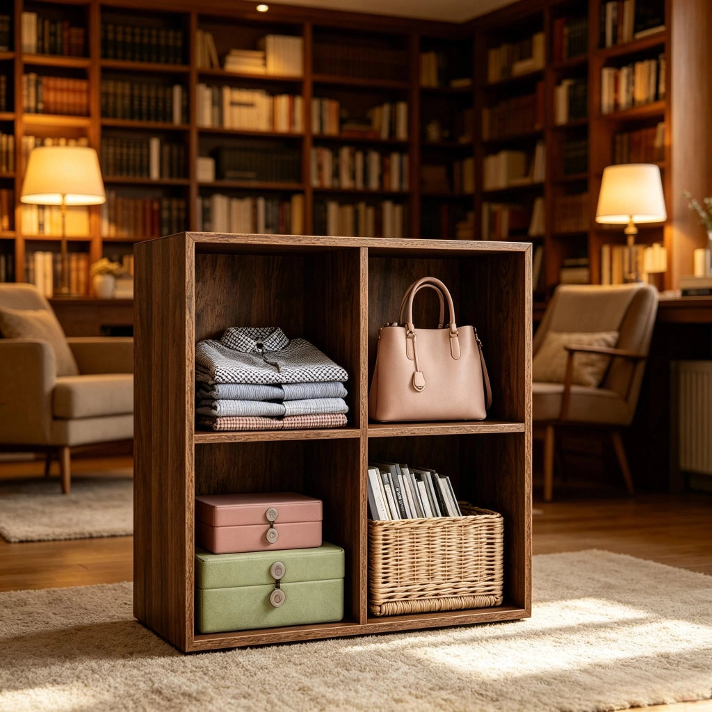 Libreria con 4 nicchie aperte e protezione antiribaltamento, per soggiorno, marrone rustico, 59,6 × 29 × 59,8 cm