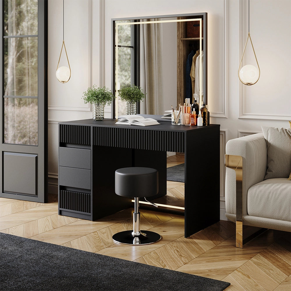 Vicco Tavolino da toeletta Nero 120 cm con sgabello