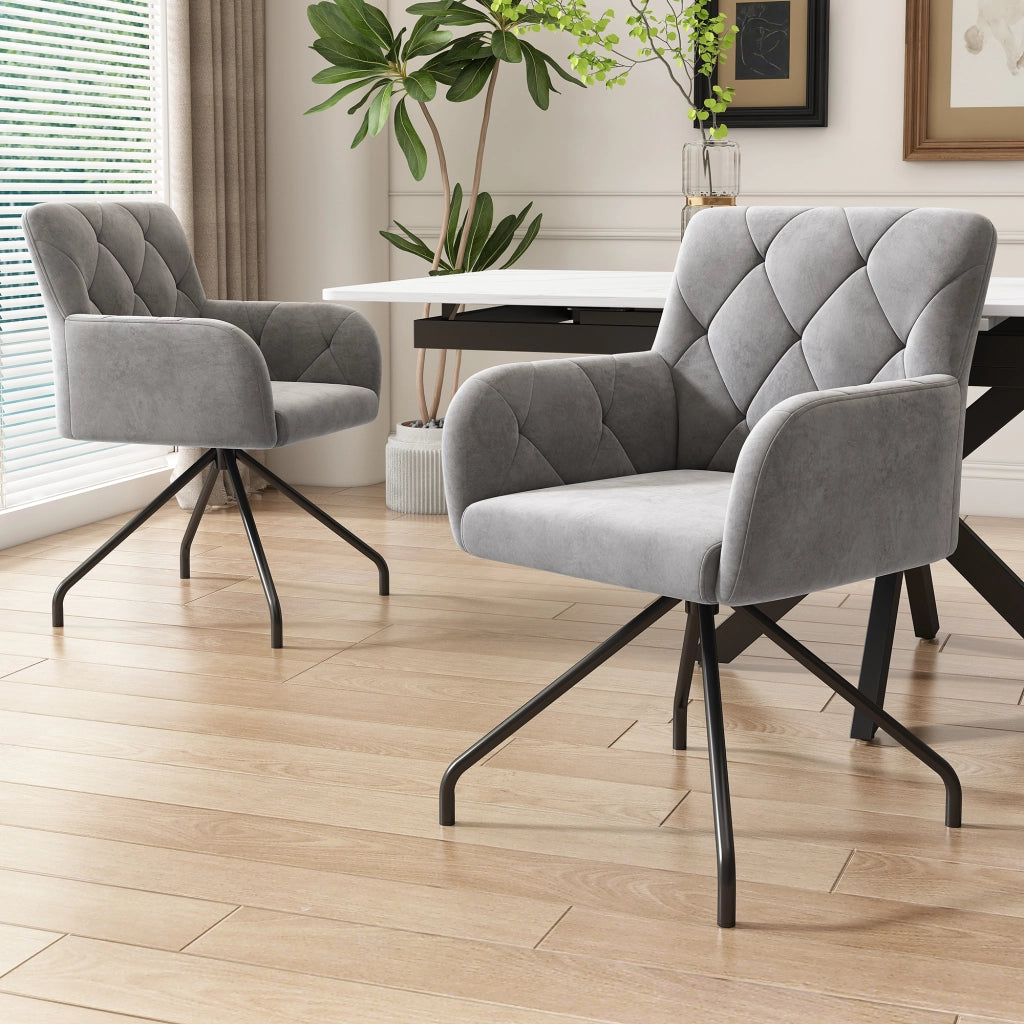 Set 6 Sedie da Pranzo Imbottite ¨C Xylo ¨C Velluto Grigio Chiaro, Gambe in Metallo