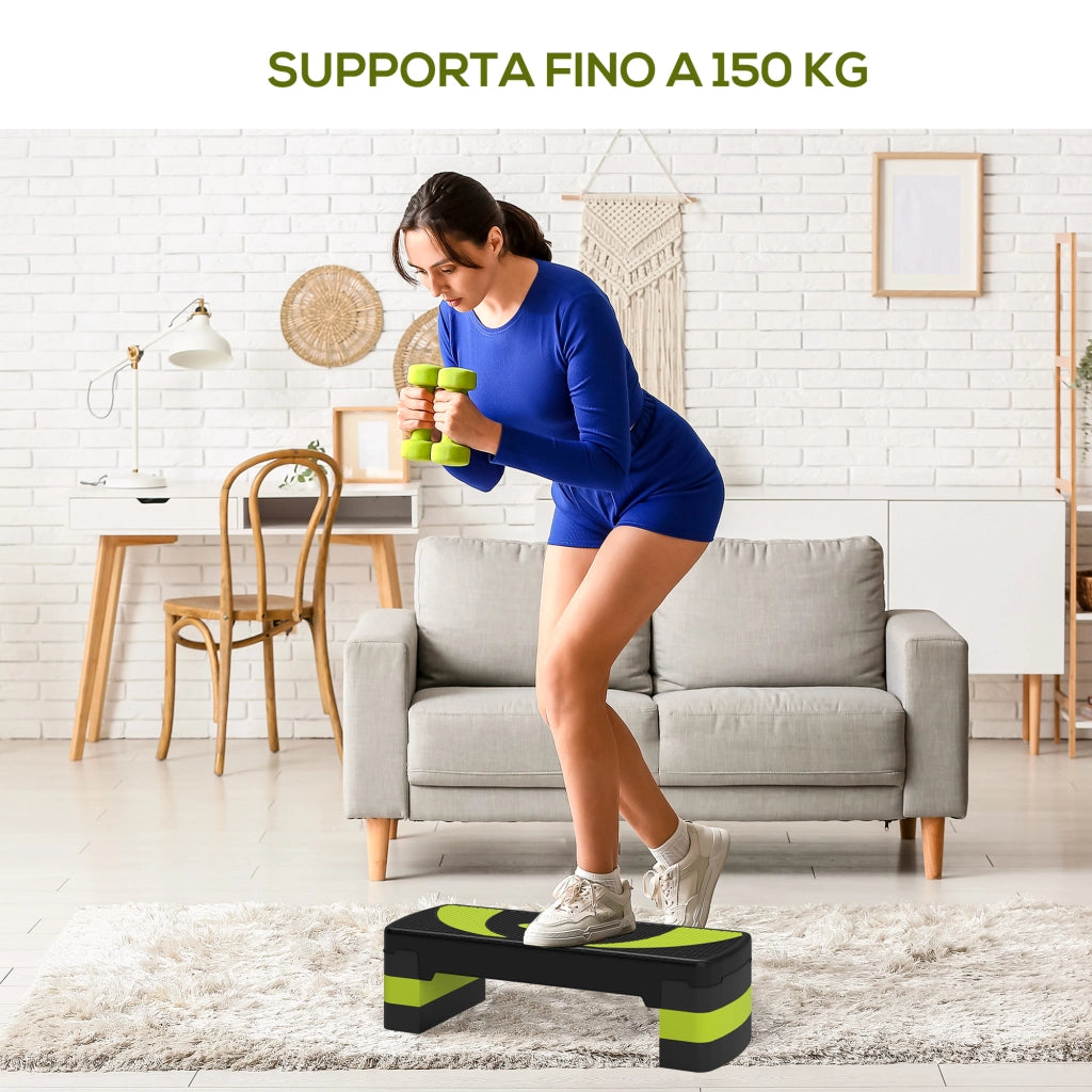 Stepper Fitness per Aerobica Regolabile su 3 Altezze in Plastica Verde e Nero