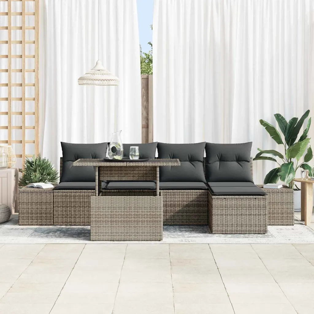 Set Divano da Giardino con cuscino 6 pcs Grigio polyrattan
