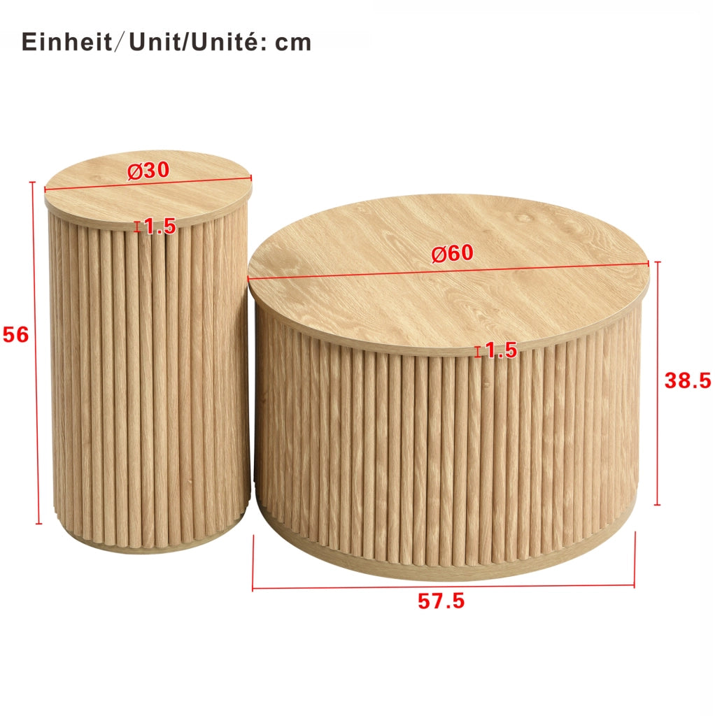 Set di 2 tavolini da caffè rotondi in MDF naturale