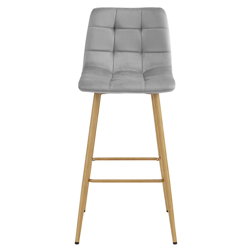 Sgabello Arceto in velluto grigio chiaro e gambe rovere