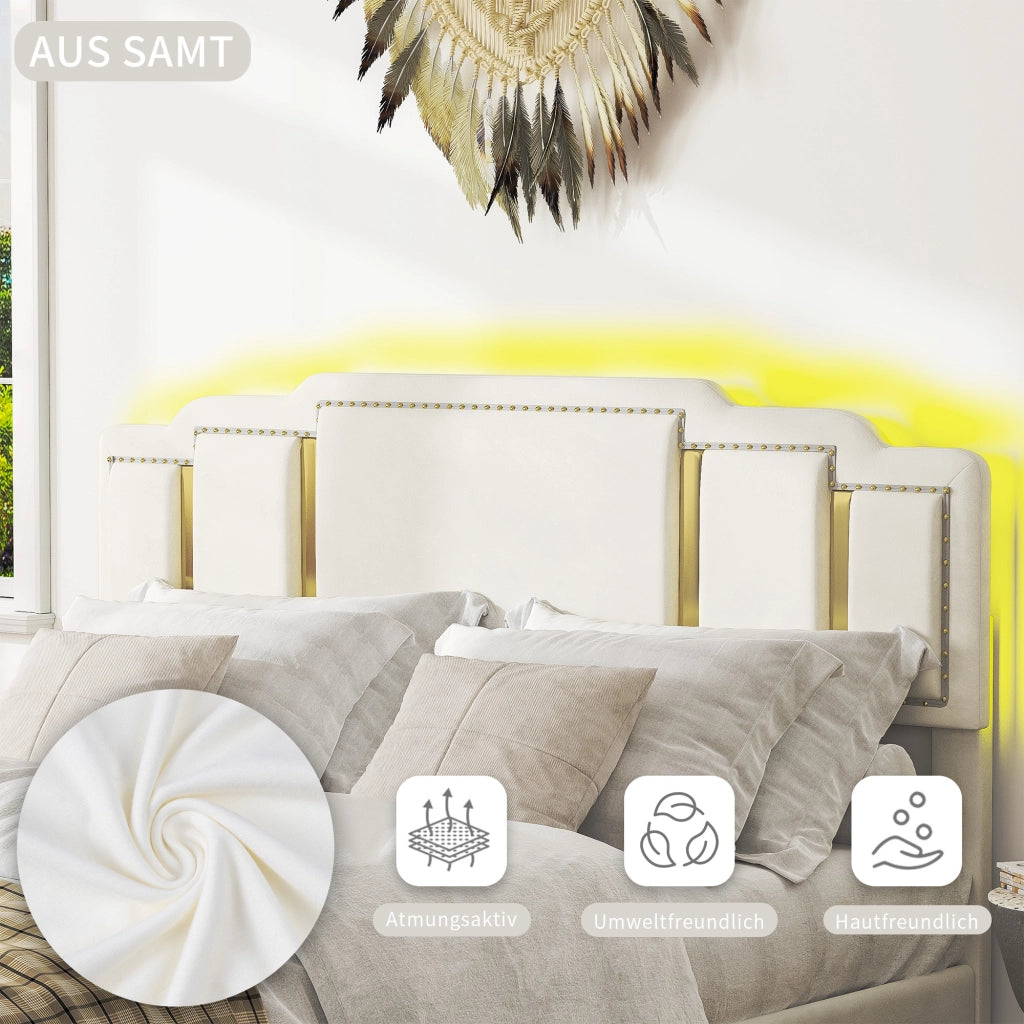 letto imbottito velluto beige 140 x 200 cm