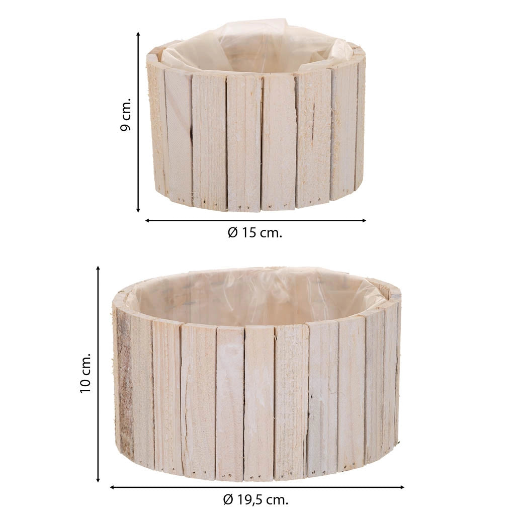 Set di 2 cestini rotondi in legno marrone