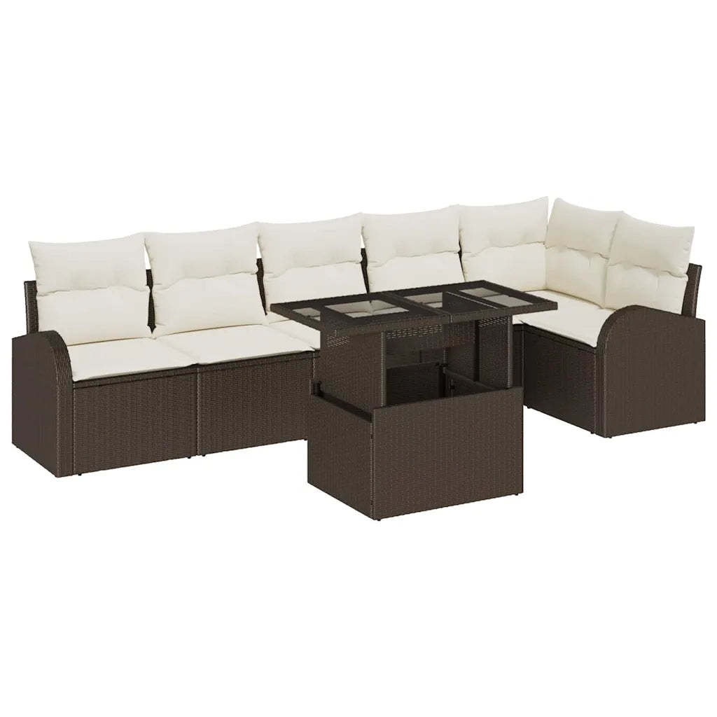 Set Divano da Giardino con cuscino 7 pcs Marrone Poly Rattan