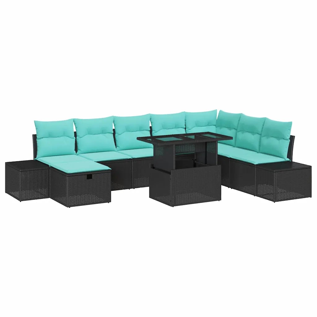 Set Divano da Giardino 9 pz Nero polyrattan 3361235