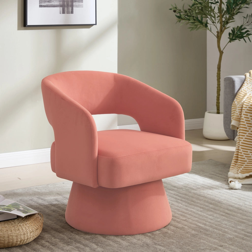Poltrona girevole con seduta imbottita e schienale ergonomico in chenille e legno - rosa