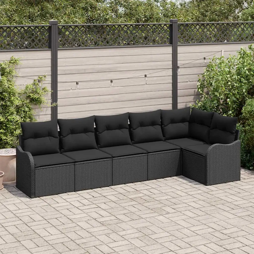 Set Divano da Giardino con archiviazione 6 pcs Nero polyrattan