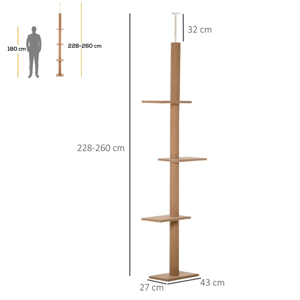 Albero tiragraffi per gatti con piattaforme ¨C zephmum ¨C 228-260 cm marrone chiaro