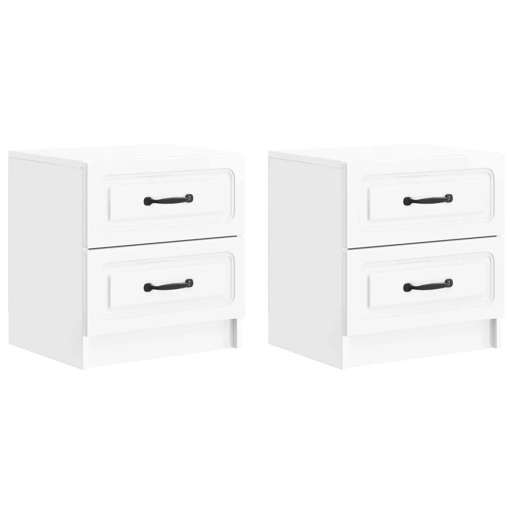 Set di 2 Comodini | Armadio da Notte | Mobiletto da notte Bianco Lucido 43 x 34,5 x 44,5 cm