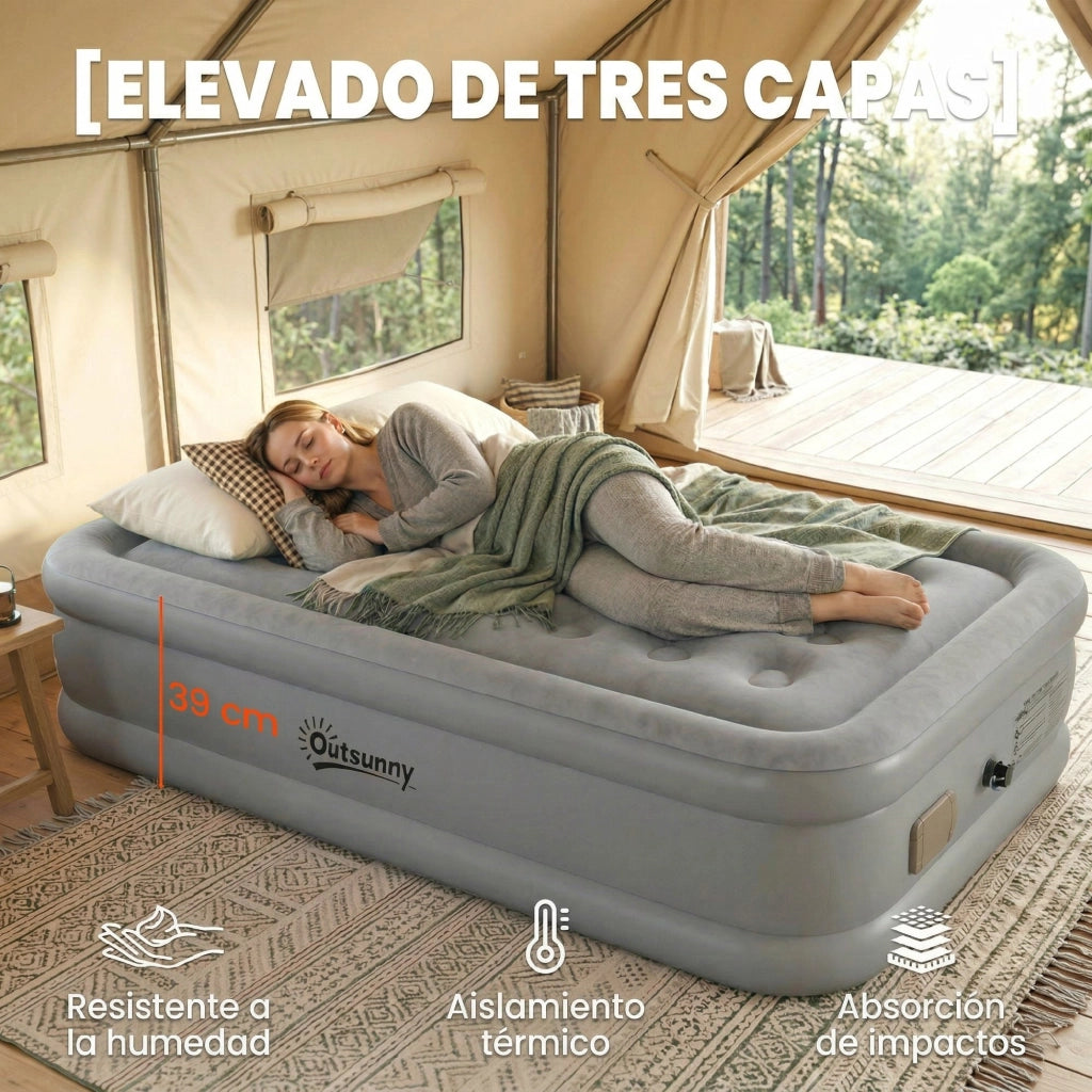 Materasso Gonfiabile Singolo ¨C Xylo ¨C con Pompa Elettrica Grigio 190x97x39 cm