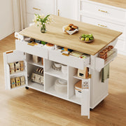 Isola da cucina su ruote 120x45 cm con piano di lavoro ribaltabile, 2 cassetti, 2 ante, portastoviglie e portasciugamani, bianco