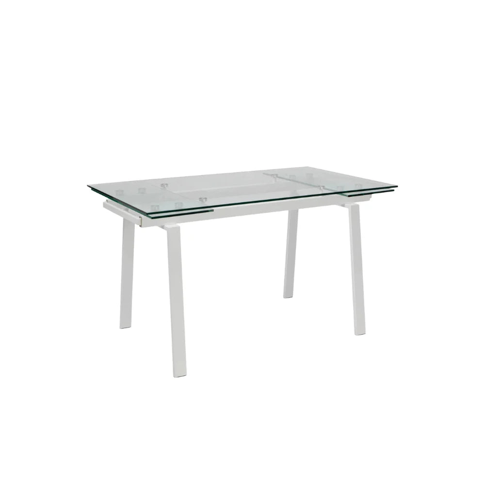 Tavolo da pranzo allungabile in vetro temperato con gambe bianche Jackson 140-200x80 cm fino a 8 posti | Duzzle